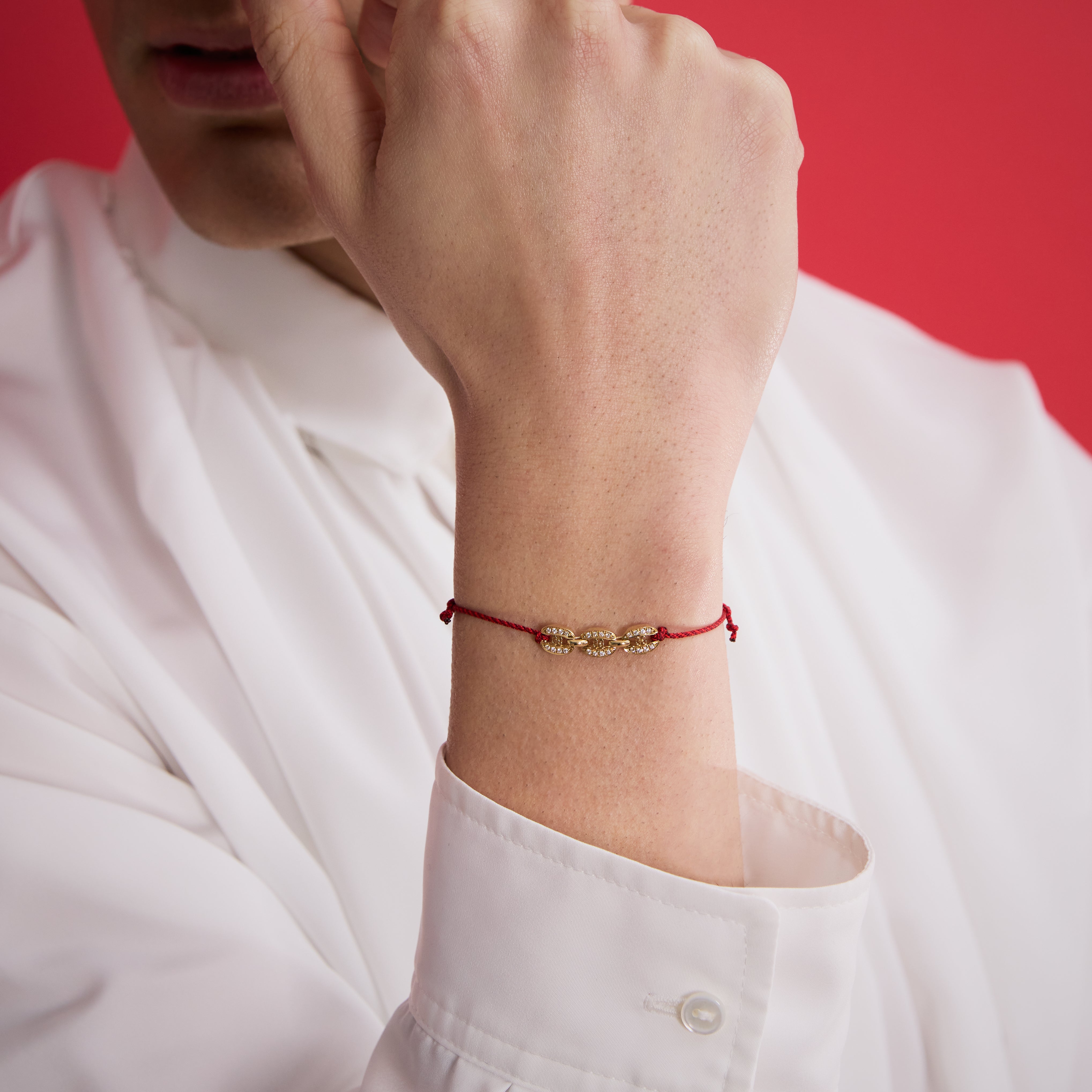 LINKS THREE LINKS SAMURAI BRAIDED CORD BRACELET(yellow gold with melee diamonds)