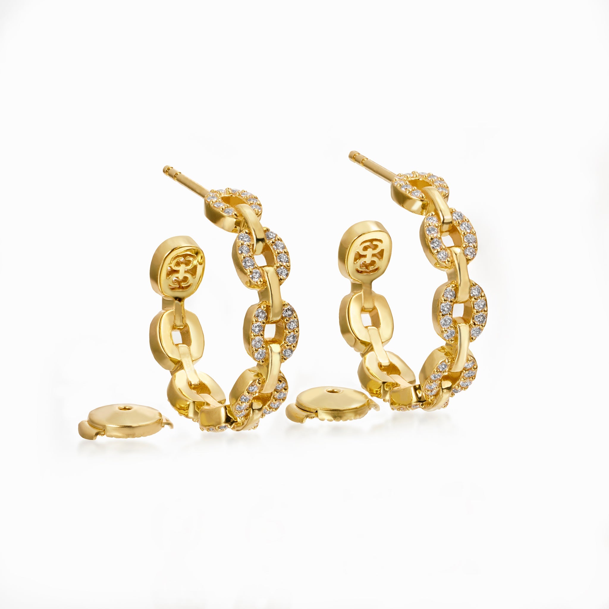 Links Tiny Chain Earring (yellow gold with diamonds)