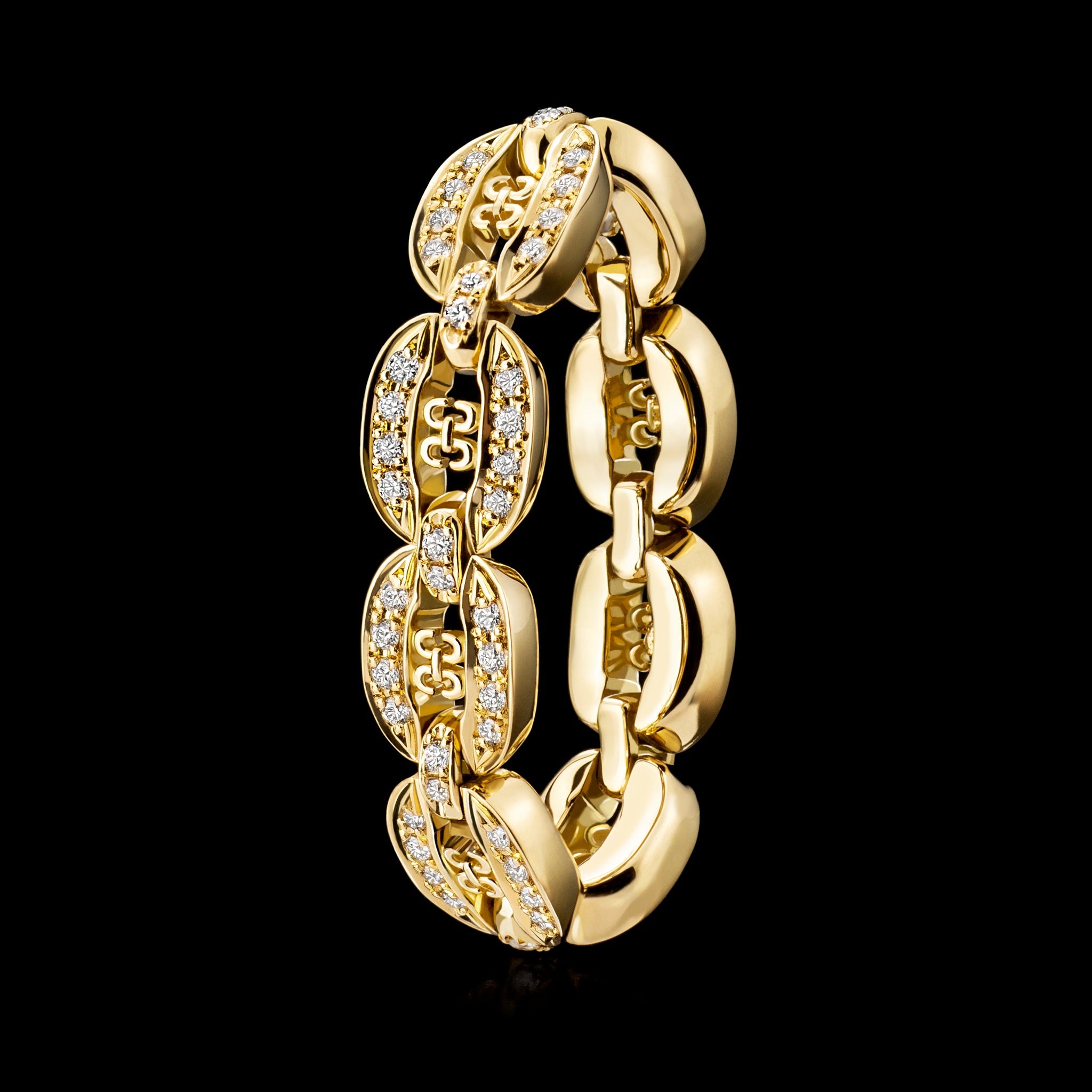 Links Chain Ring (yellow gold with diamonds)