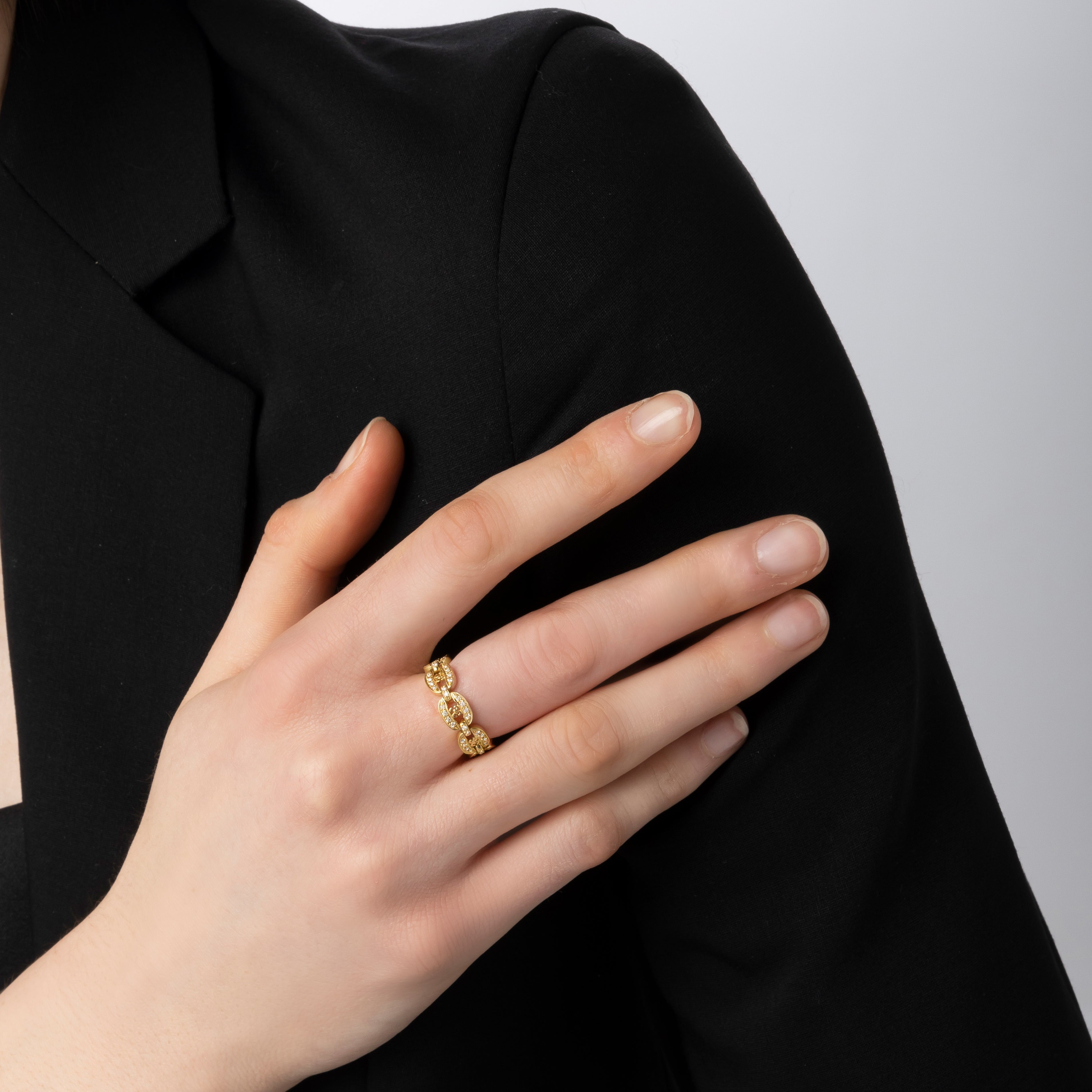 Links Chain Ring (yellow gold with diamonds)