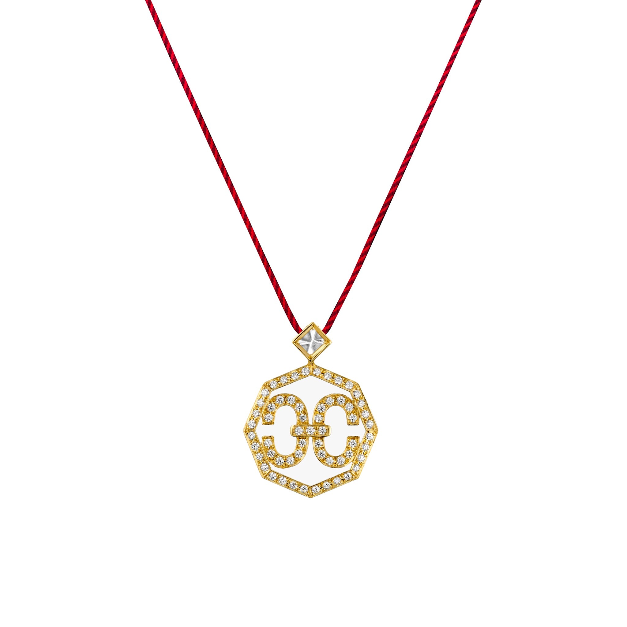 Adeve Harmony Iconic Octagon Samurai Braided Cord Necklace (yellow gold with melee diamonds)