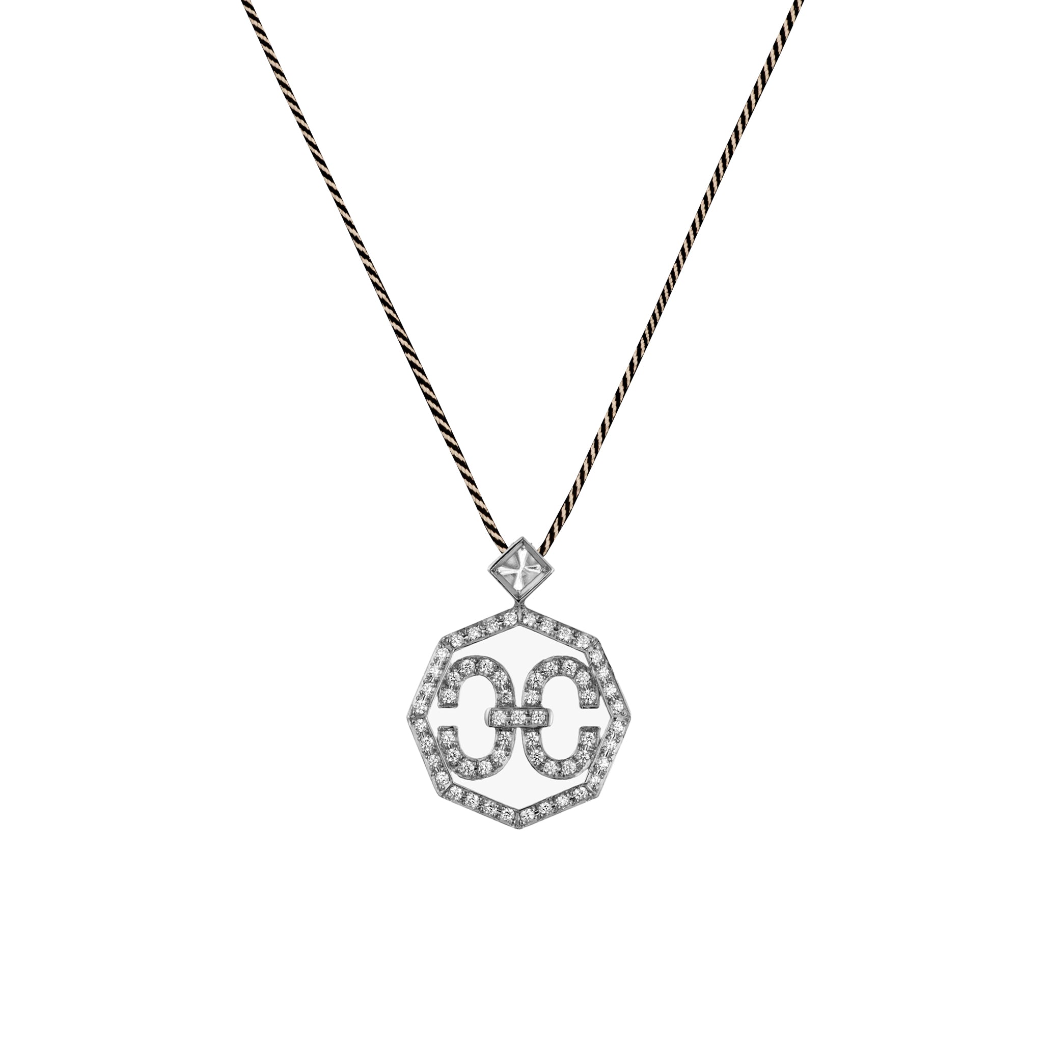 Adeve Harmony Iconic Octagon Samurai Braided Cord Necklace (white gold with melee diamonds)