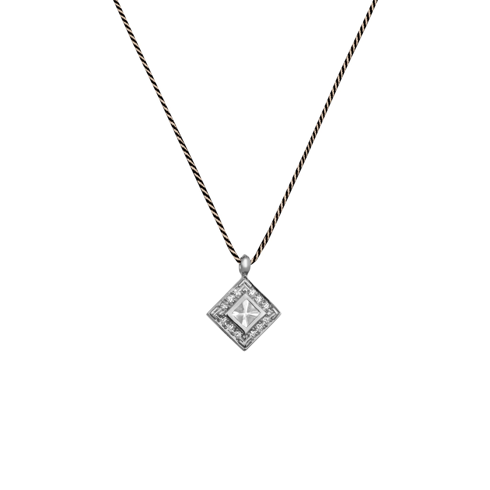 Adeve Harmony Square Samurai Braided Cord Necklace M (white gold with melee diamonds)