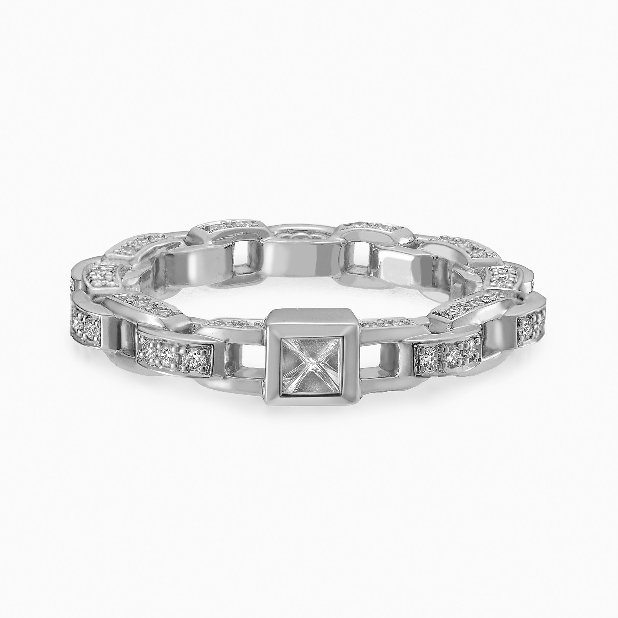 Adeve Links Three Sided Ring (white gold with diamonds)