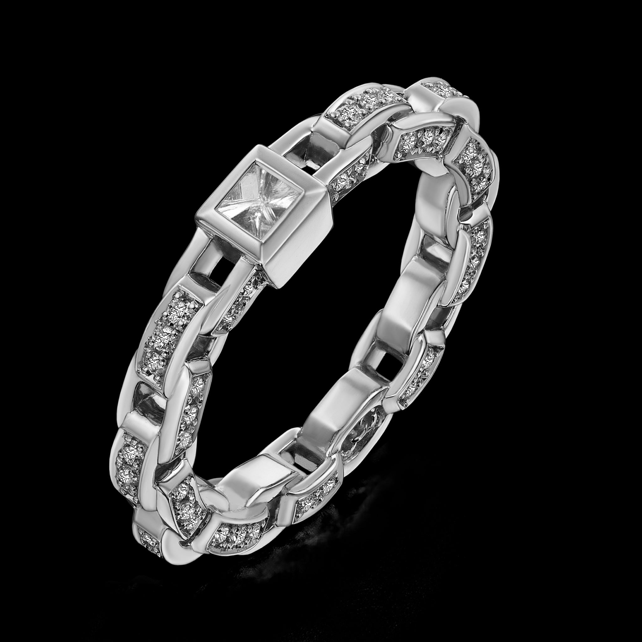 Adeve Links Three Sided Ring (white gold with diamonds)