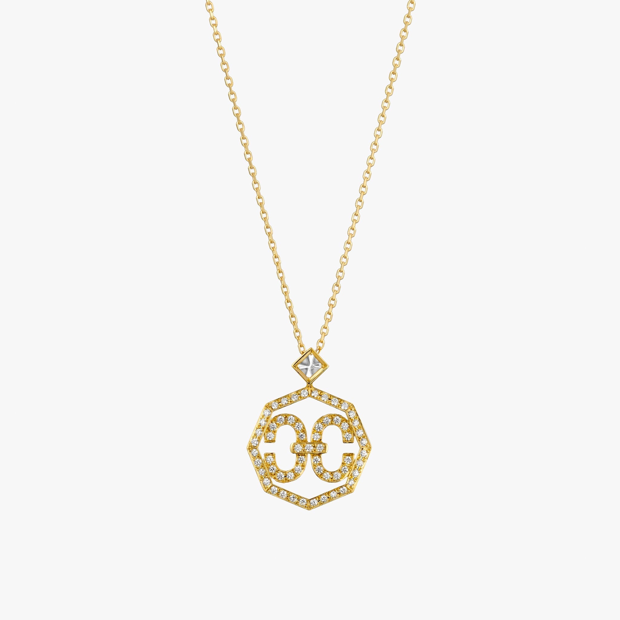 Adeve Harmony Iconic Octagon Necklace (yellow gold with melee diamonds)