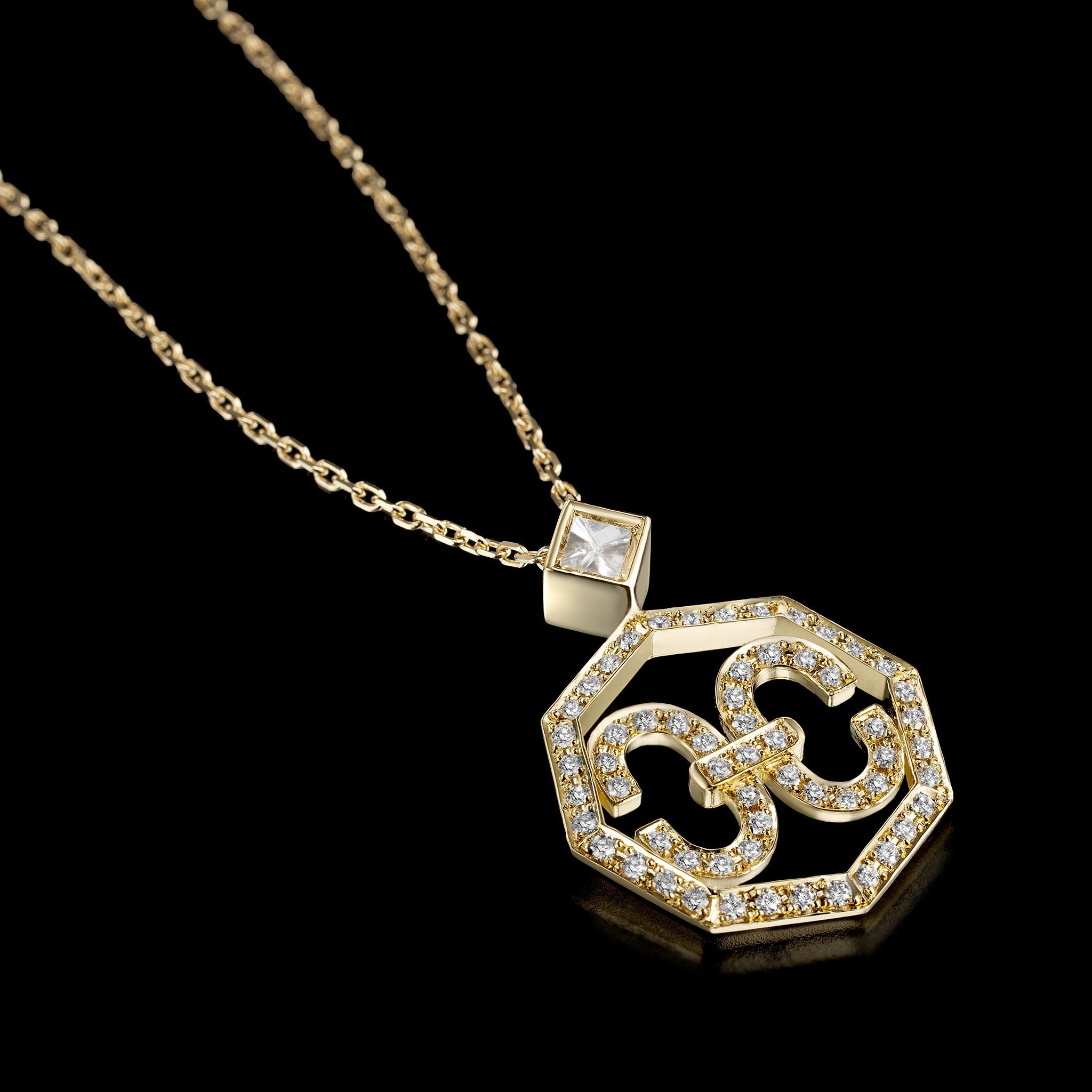 Adeve Harmony Iconic Octagon Necklace (yellow gold with melee diamonds)