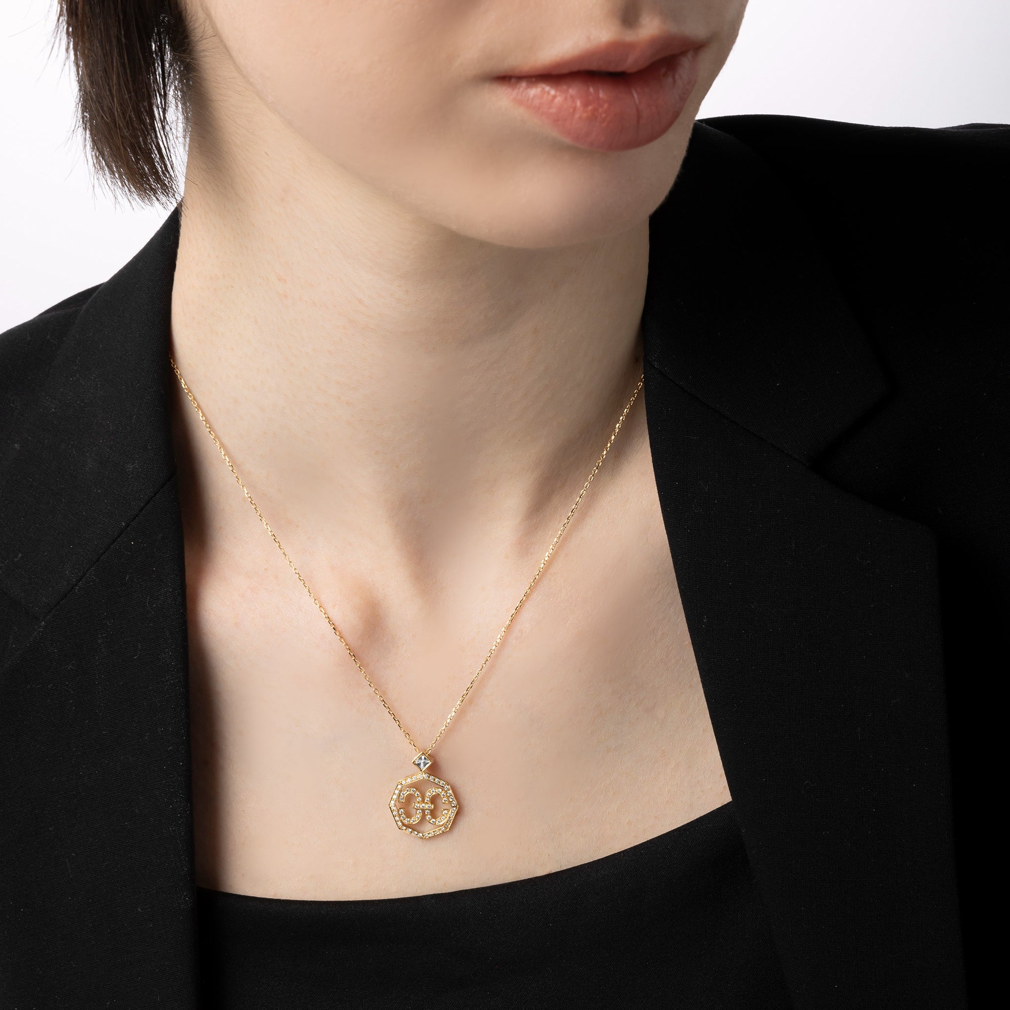 Adeve Harmony Iconic Octagon Necklace (yellow gold with melee diamonds)