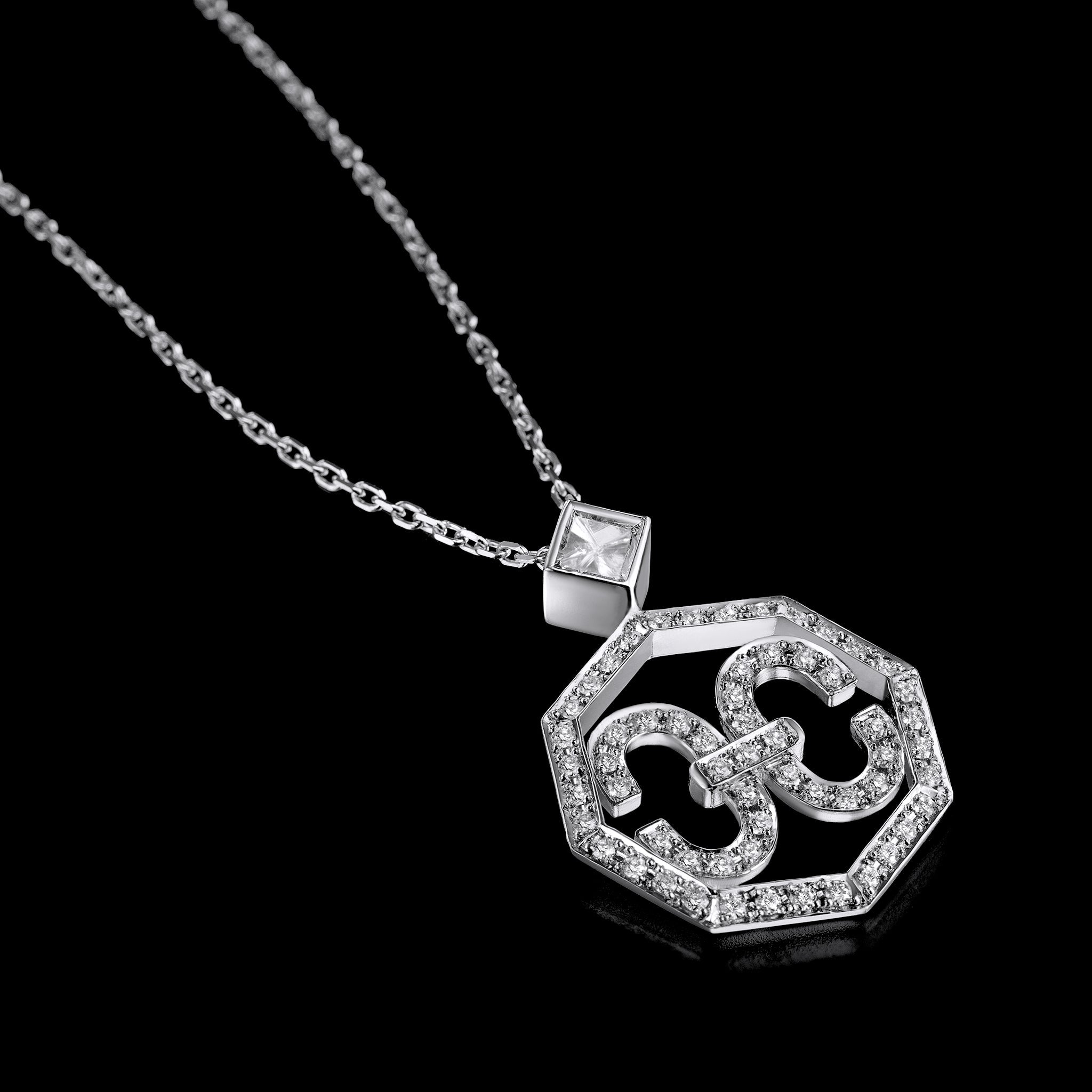 Adeve Harmony Iconic Octagon Necklace (white gold with melee diamonds)