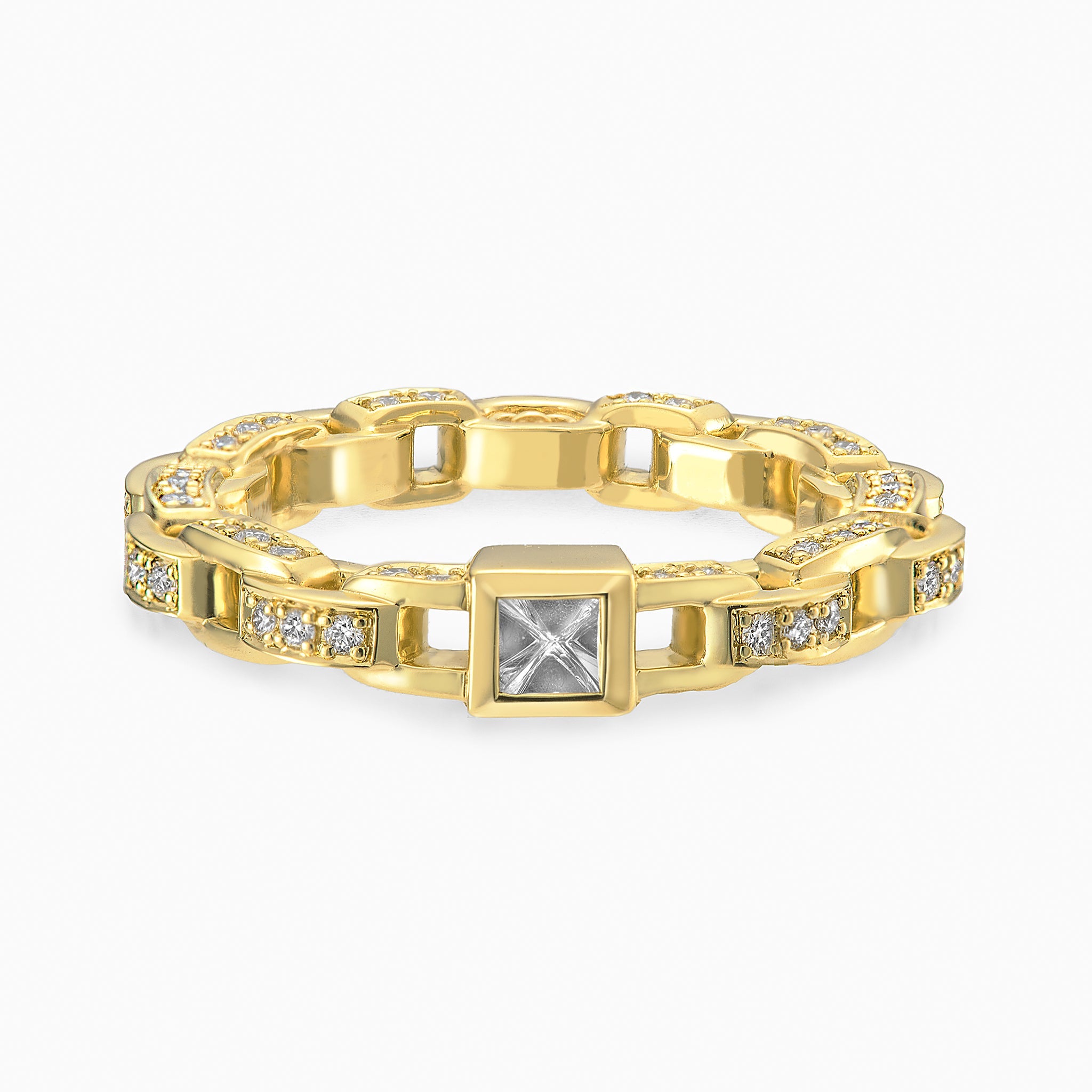 Adeve Links Three Sided Ring (yellow gold with diamonds)