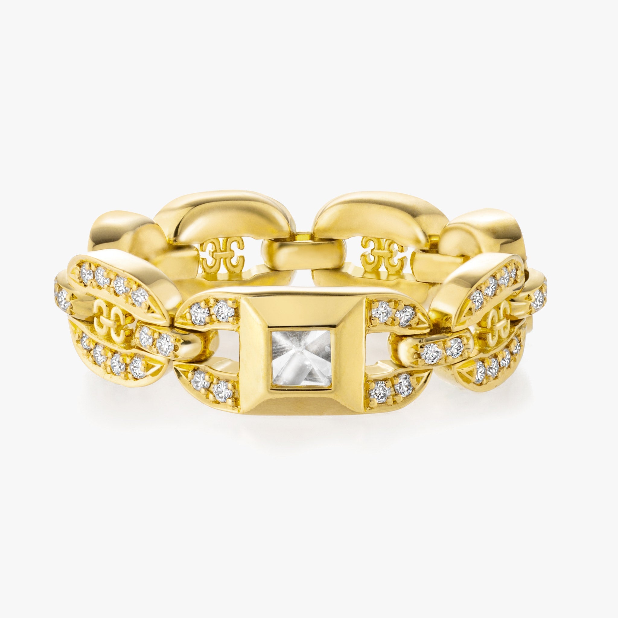 Adeve Links Chain Ring (yellow gold with melee diamonds)