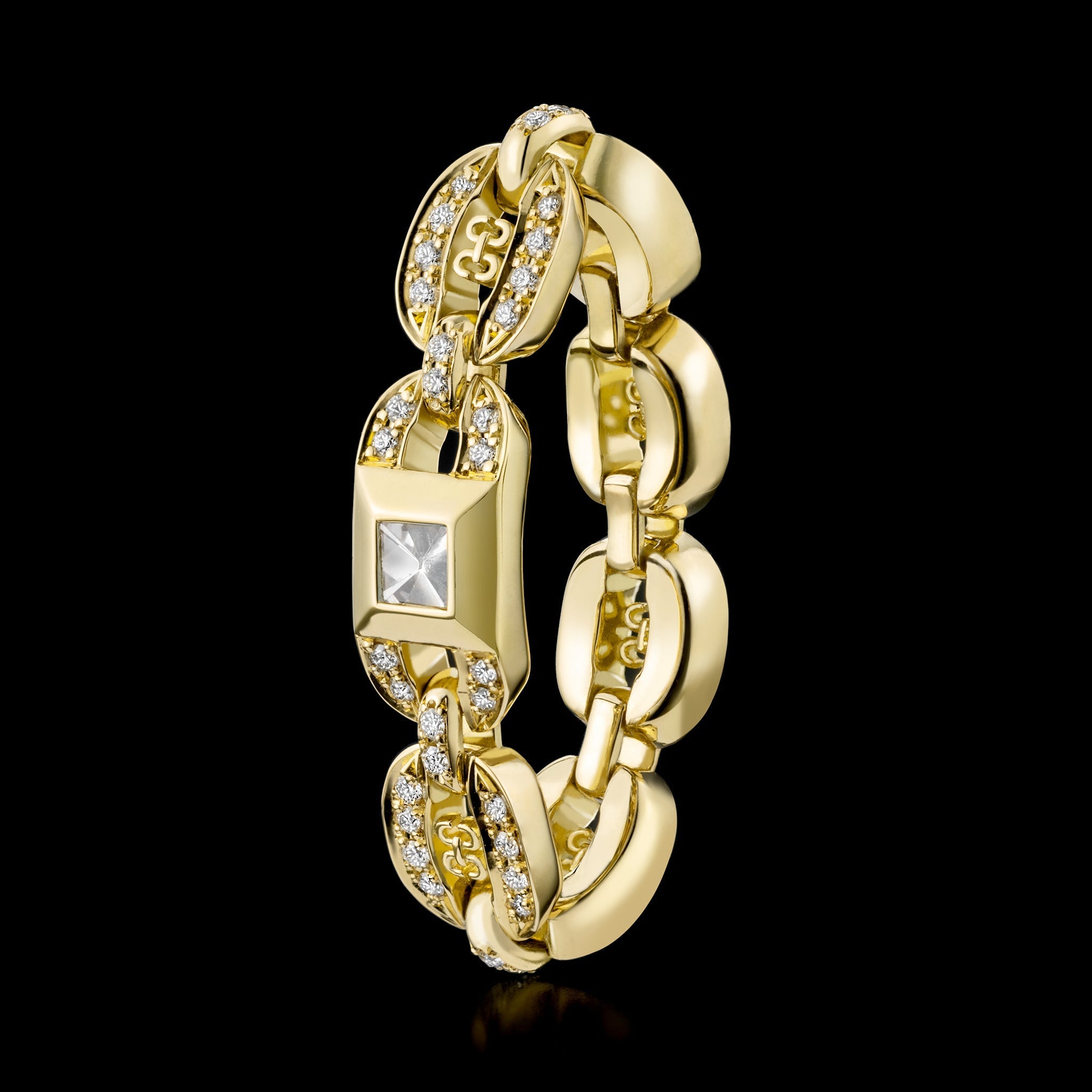 Adeve Links Chain Ring (yellow gold with melee diamonds)