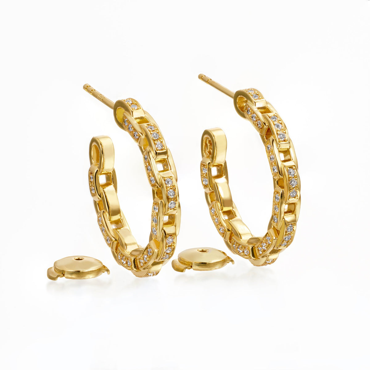 Links Three Side Chain Earring (yellow gold with diamonds)