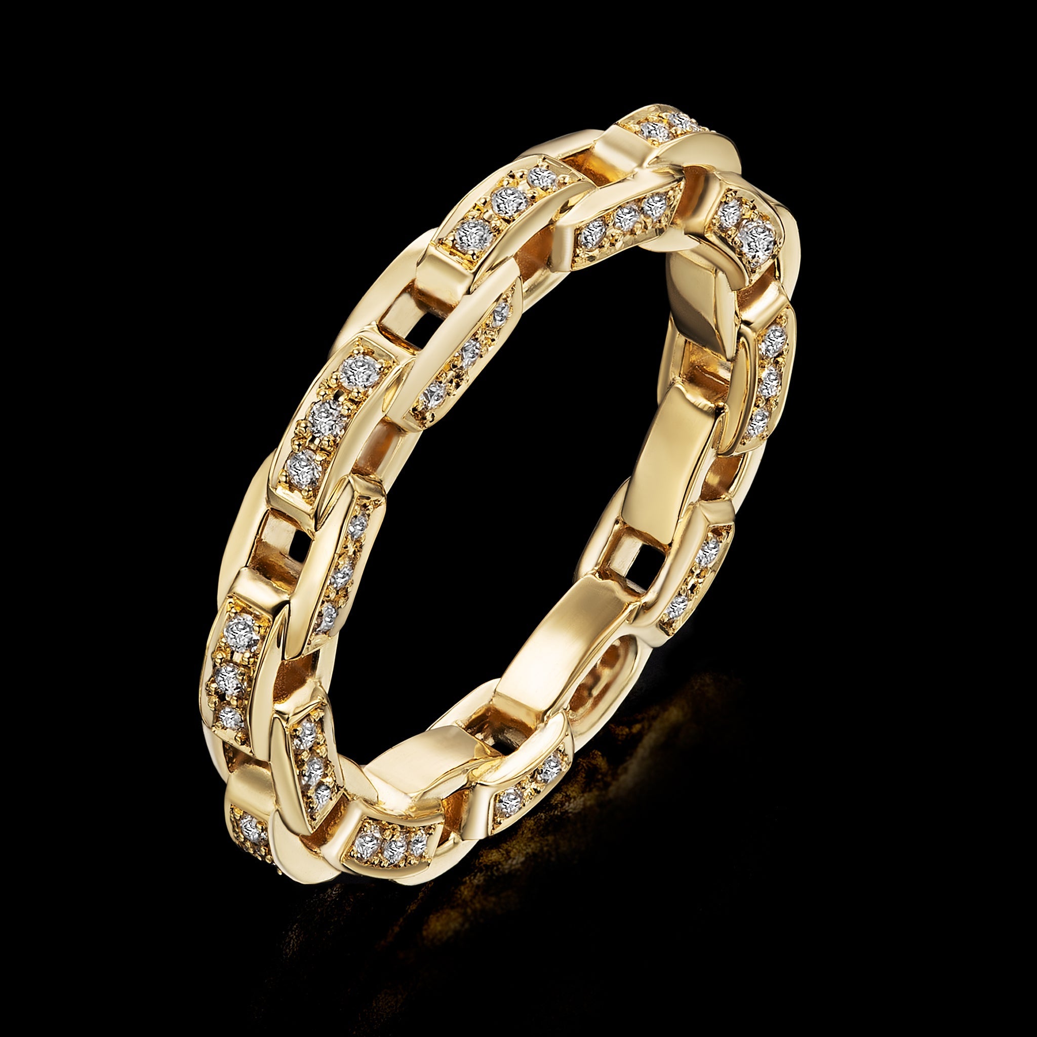 Links Three Side Chain Ring (yellow gold with diamonds)