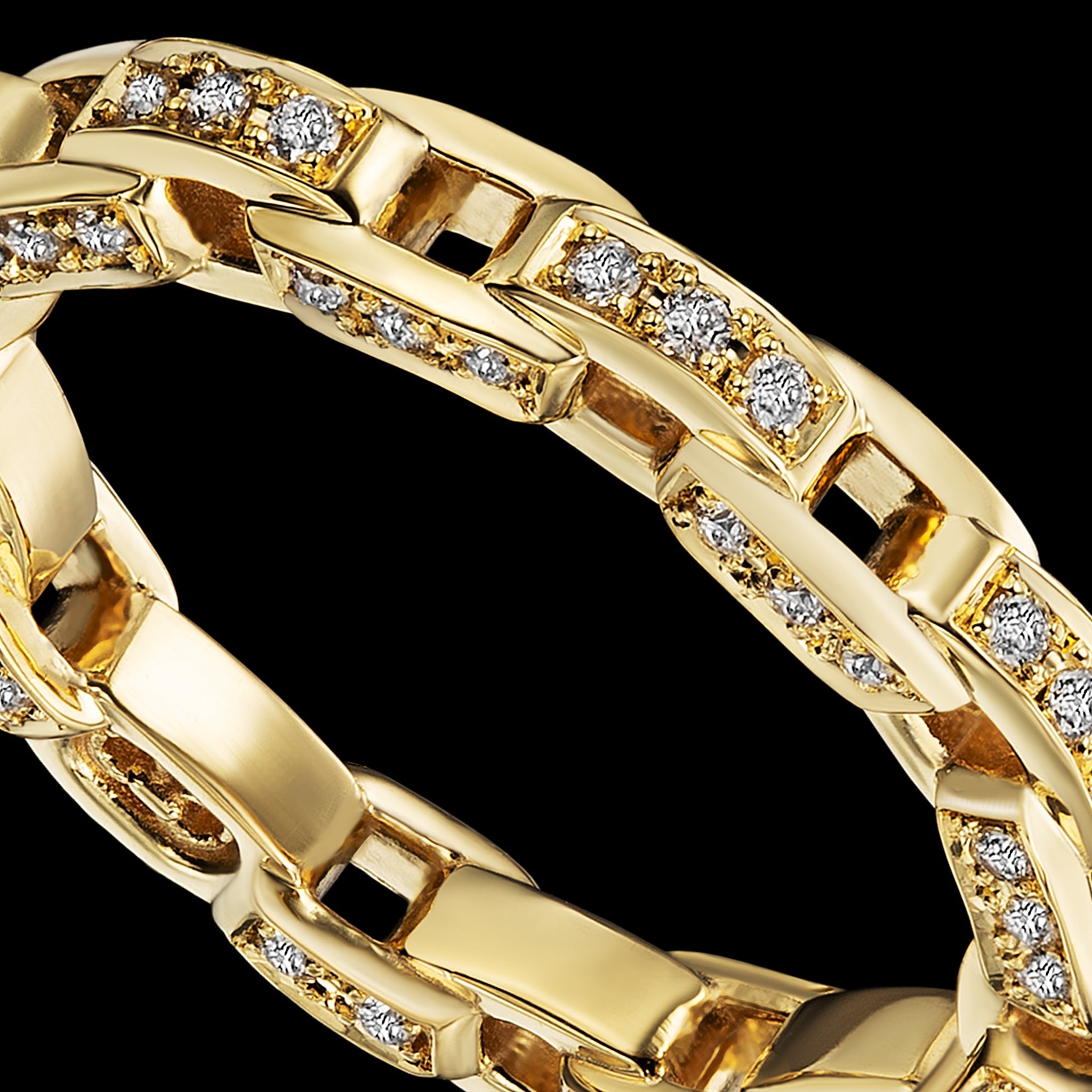 Links Three Side Chain Ring (yellow gold with diamonds)