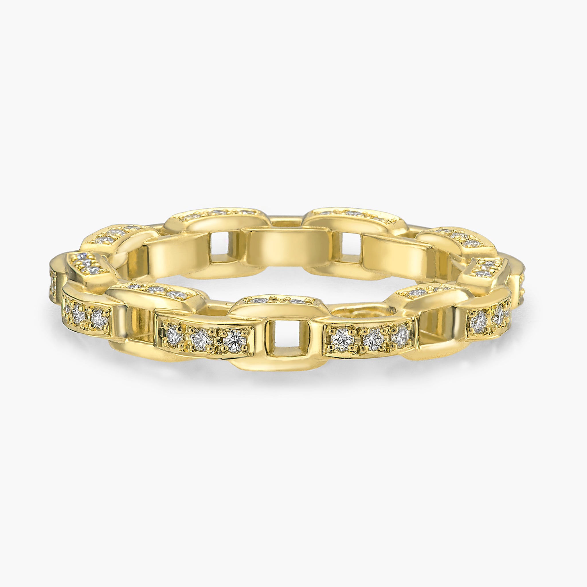 Links Three Side Chain Ring (yellow gold with diamonds)