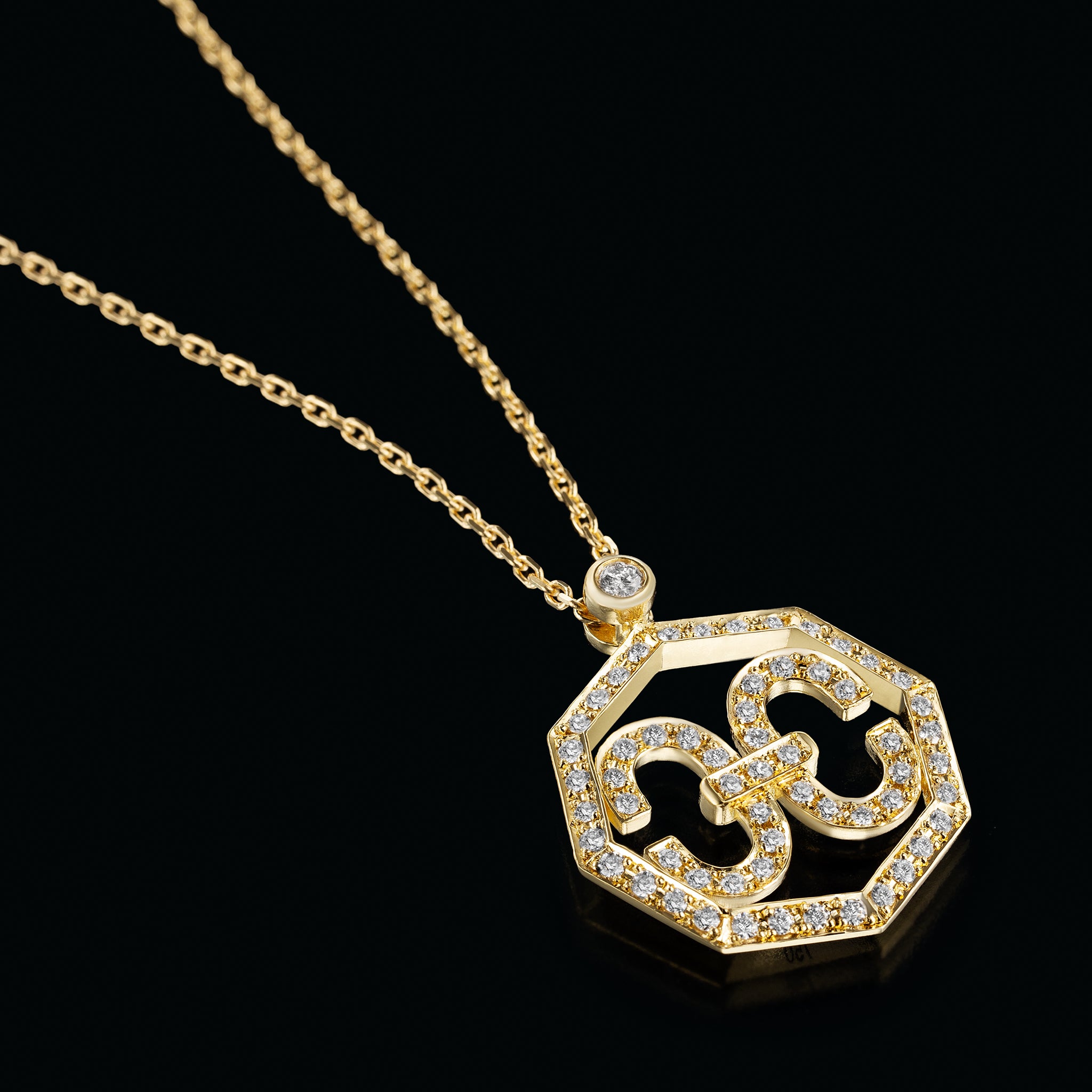 Harmony Iconic Octagon Necklace (yellow gold with melee diamonds)