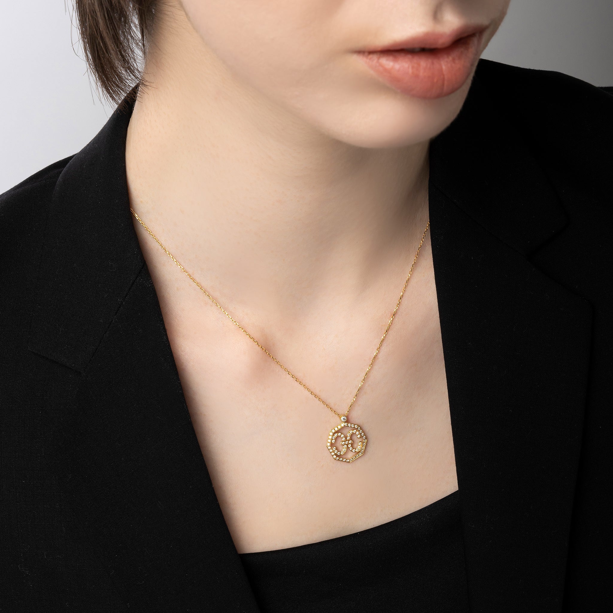 Harmony Iconic Octagon Necklace (yellow gold with melee diamonds)