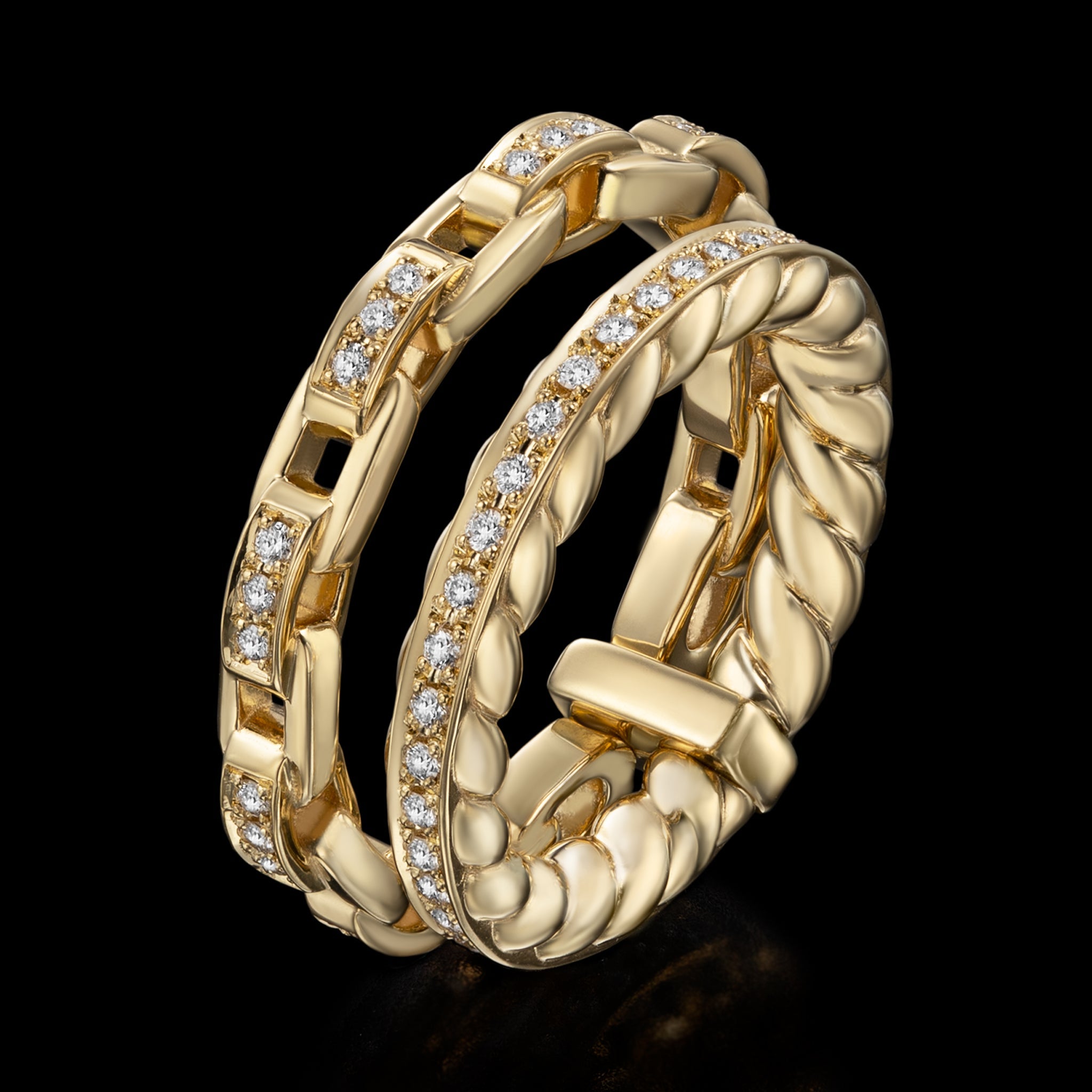 Harmony Twin Ring (yellow gold with diamonds)