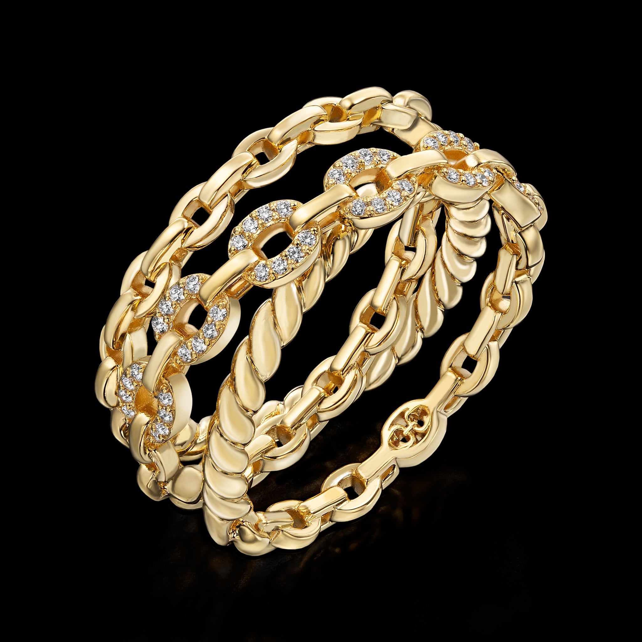 Harmony Double Crossover Ring (yellow gold with diamonds)