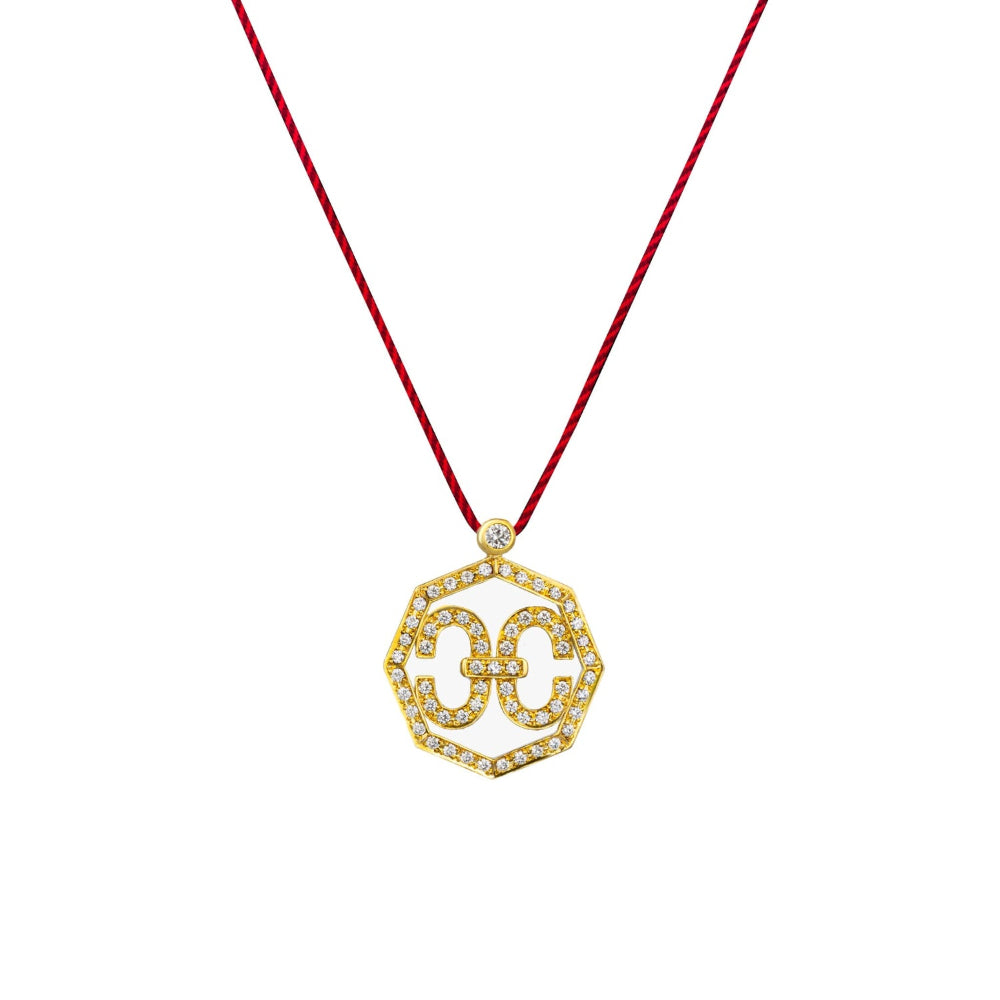 Harmony Iconic Octagon Samurai Braided Cord Necklace (yellow gold with melee diamonds)