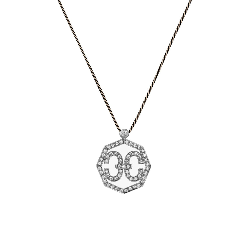 Harmony Iconic Octagon Samurai Braided Cord Necklace (white gold with melee diamonds)