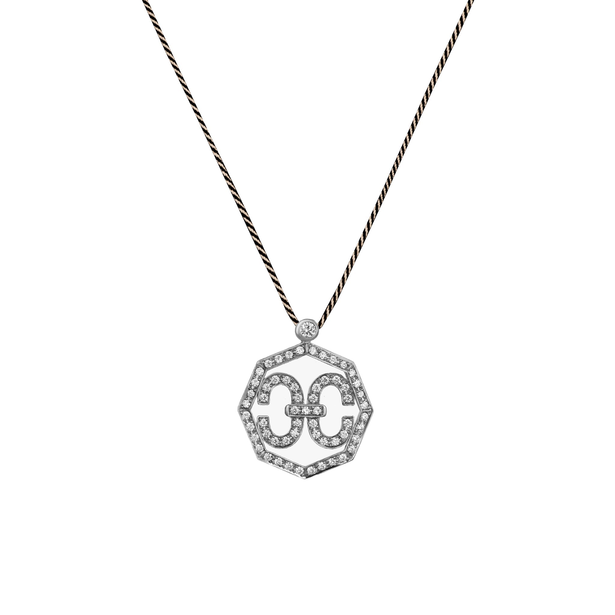 Harmony Iconic Octagon Samurai Braided Cord Necklace (white gold with melee diamonds)