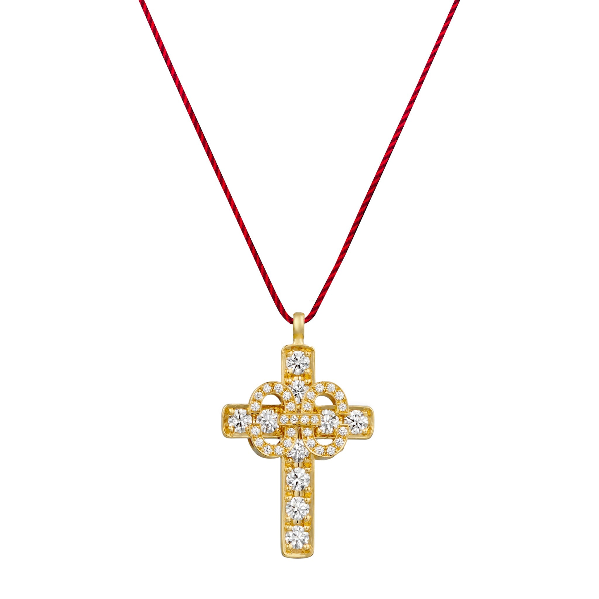 Harmony Iconic Cross Samurai Braided Cord Necklace (yellow gold with diamonds)