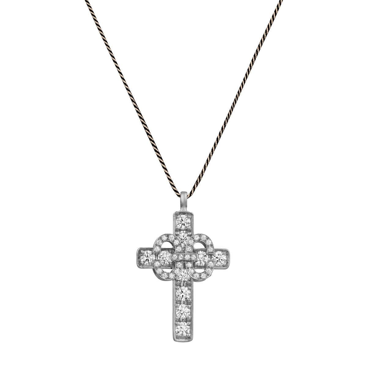 Harmony Iconic Cross Samurai Braided Cord Necklace (white gold with diamonds)
