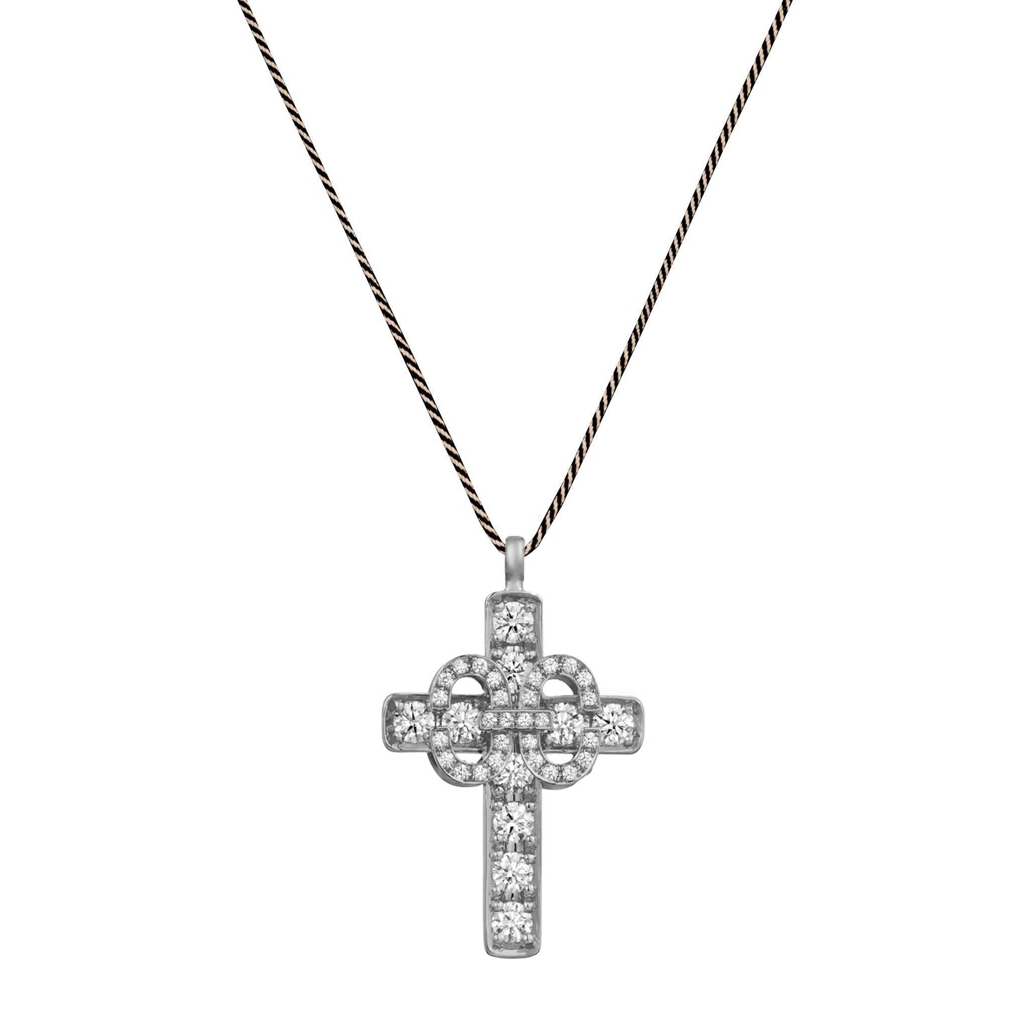 Harmony Iconic Cross Samurai Braided Cord Necklace (white gold with diamonds)