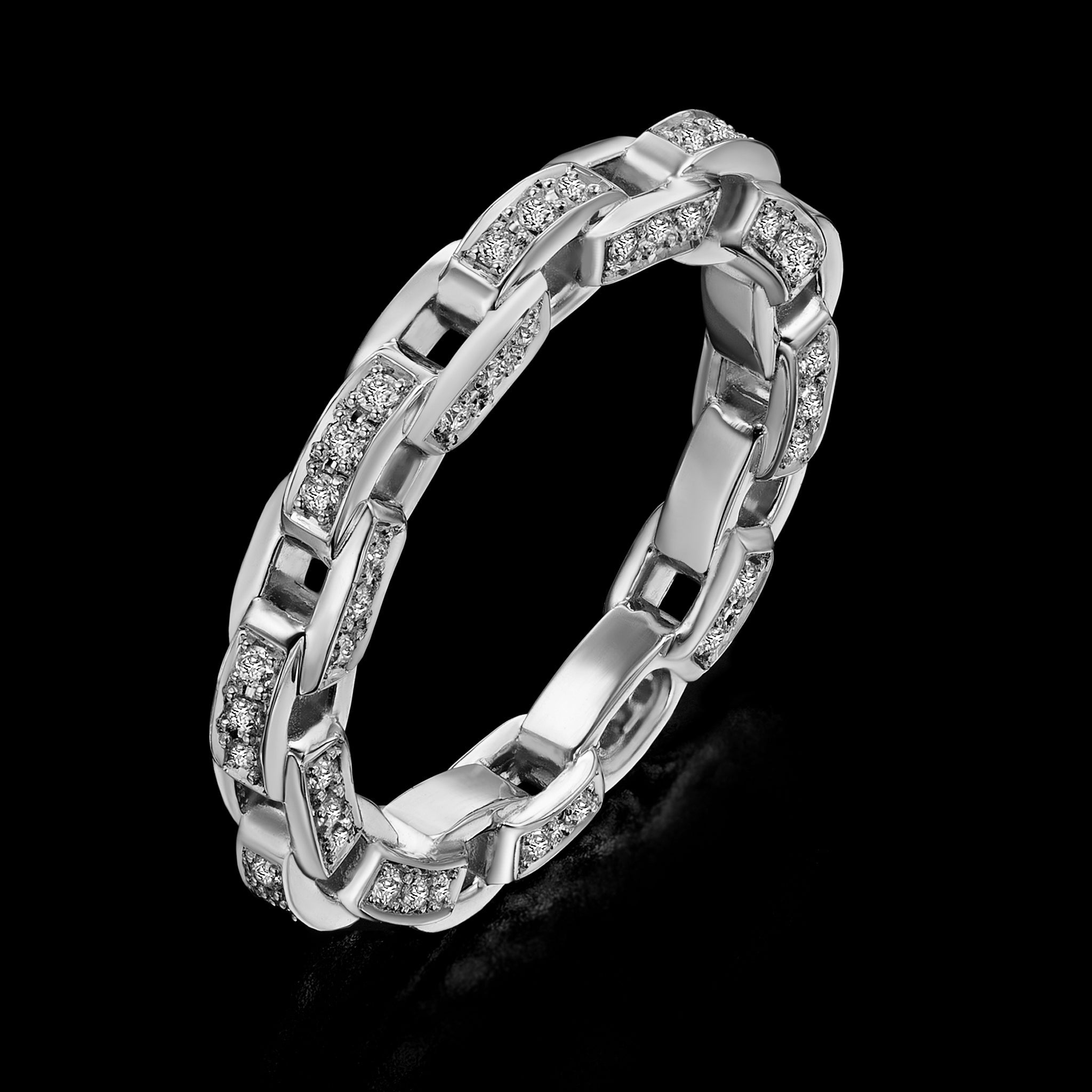 Links Three Side Chain Ring (white gold with diamonds)